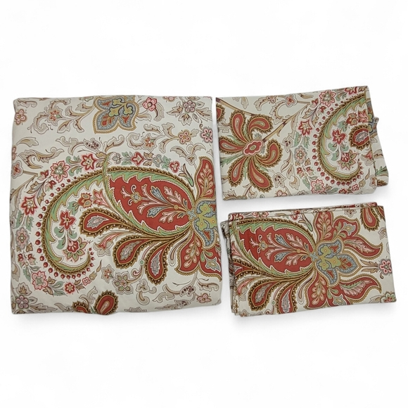 Pottery Barn 3 Pc Queen/Full Duvet Cover Pillow Shams Paisley French Country